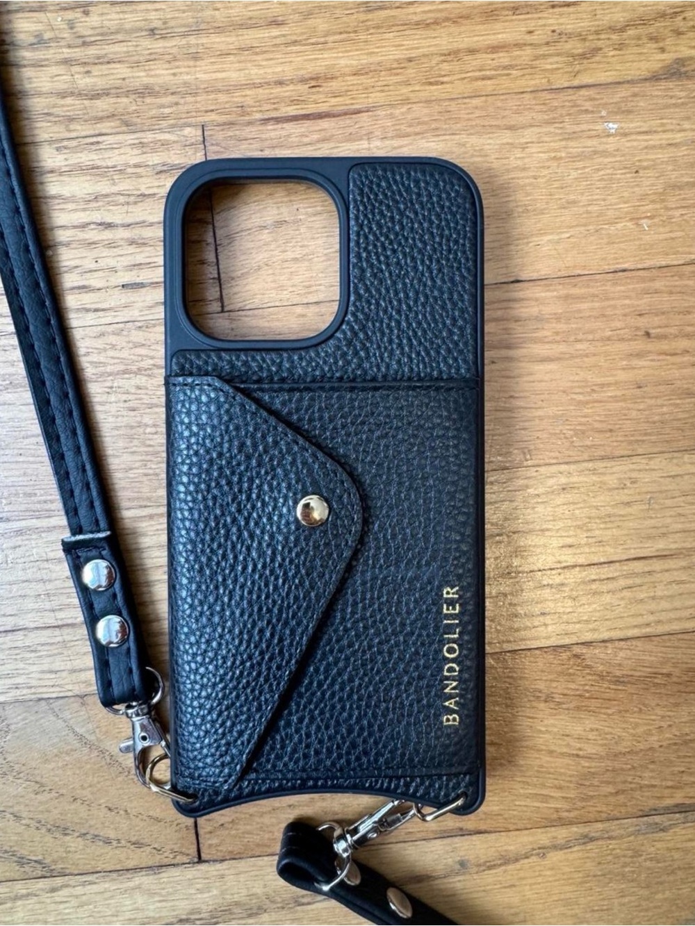 Bandolier Black Leather Cardfold Crossbody Phone Case